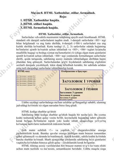 html xatboshilar, stillar, formatlash — DOCX