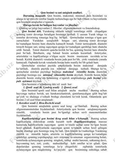 qon bosimi va uni aniqlash usullari — DOCX