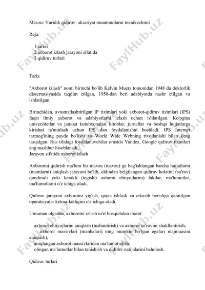 axborot izlash: aksariyat muammolarni texnikechimi — DOCX