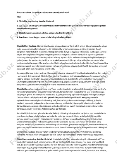 global jarayonlar va barqaror taraqqiot falsafasi — DOCX