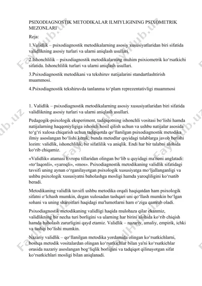 psixodiagnostik metodikalar ilmiyligining psixometrik mezonlari — DOCX