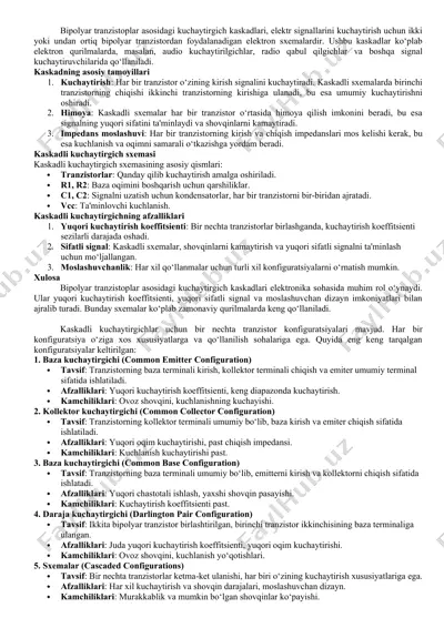 bipolyar tranzistor kaskadlari — DOCX