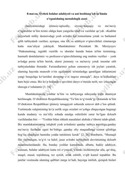 o‘zbek bolalar adabiyoti va uni boshlang’ich ta’limda o’rganishning metodologik asosi — DOCX