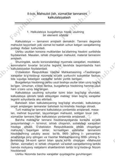 kalkulatsiya buxgalteriya hisobi usulining bir elementi sifatida — DOCX