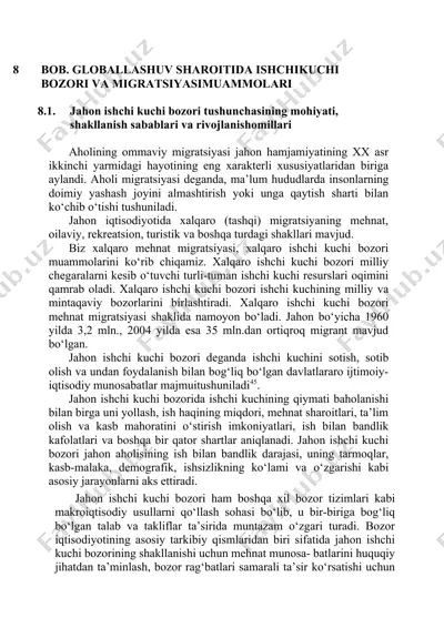 bob. globallashuv sharoitida ishchikuchi bozori va migratsiyasimuammolari — DOCX