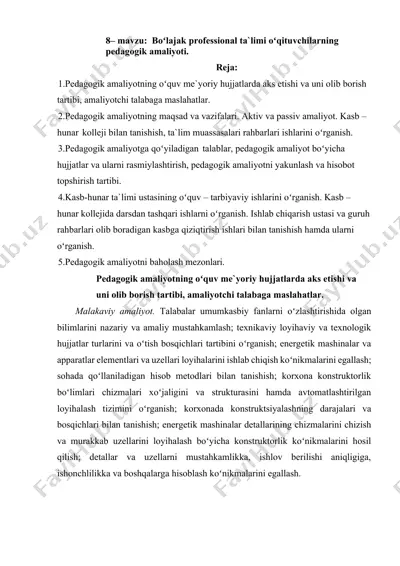 вoʻlajak professional ta`limi oʻqituvchilarning pedagogik amaliyoti — DOCX