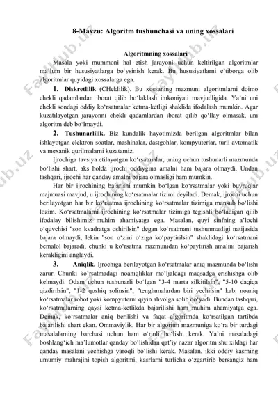 algoritm tushunchasi va uning xossalari — DOCX