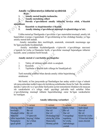 amaliy va laboratoriya ishlarini uyushtirish — DOCX