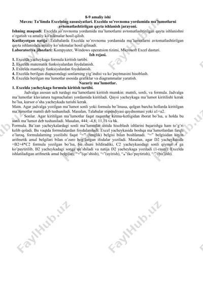 ta’limda excelning xususiyatlari — DOCX