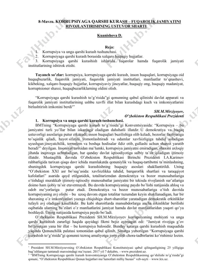 korrupsiyaga qarshi kurash - fuqarolik jamiyatini rivojlantirishning ustuvor sharti — DOCX