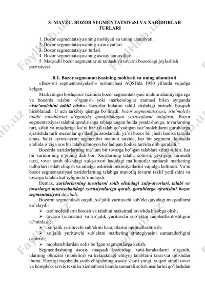 bozor segmentatsiyasi — DOCX