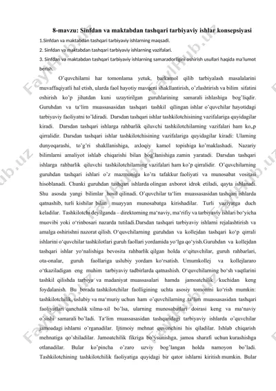sinfdan va maktabdan tashqari tarbiyaviy ishlar konsepsiyasi — DOCX