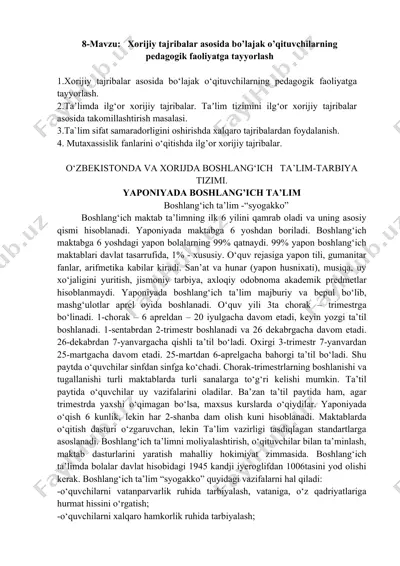 xorijiy tajribalar asosida bo’lajak o’qituvchilarning pedagogik faoliyatga tayyorlash — DOCX
