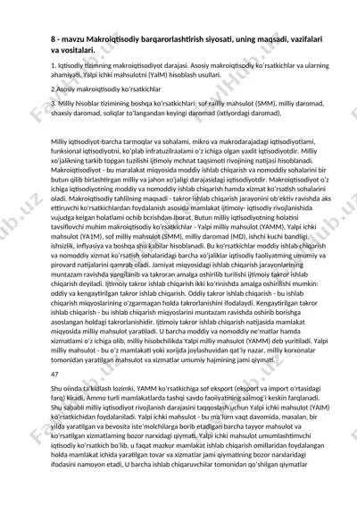 makroiqtisodiy barqarorlashtirish siyosati, uning maqsadi, vazifalari va vositalari — DOCX