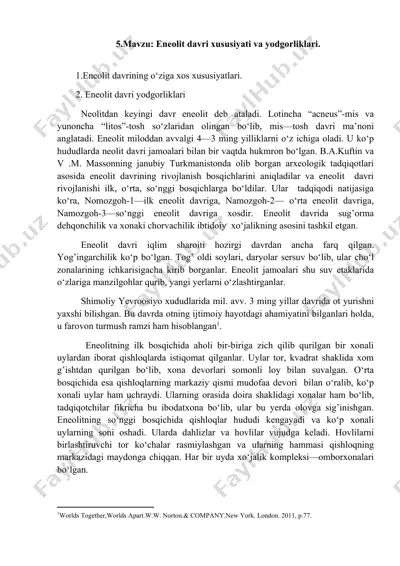 eneolit davri xususiyati va yodgorliklari — DOCX