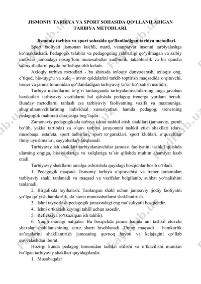 jismoniy tarbiya va sport sohasida qo‘llaniladigan tarbiya metodlari — DOCX