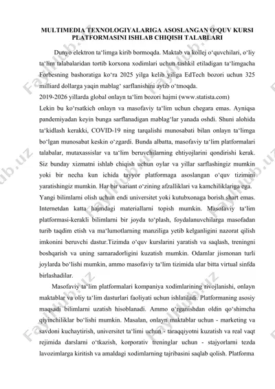 multimedia texnologiyalariga asoslangan o‘quv kursi platformasi ishlab chiqish talablari — DOCX