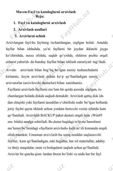 fayl va kataloglarni arxivlash — DOCX