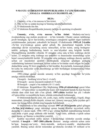 o‘zbekiston respublikasida ta'lim sohasida amalg'a oshirilgan ishlari — DOCX