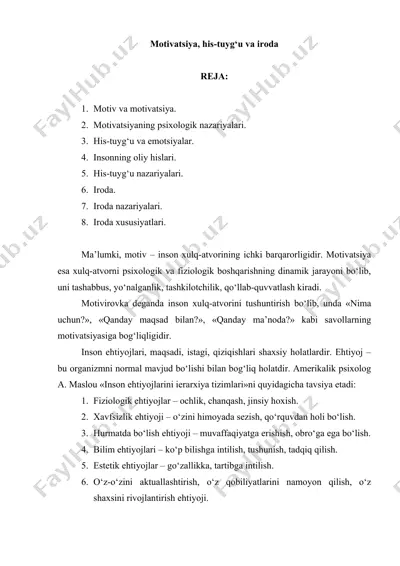 motivatsiya, his-tuyg‘u va iroda — DOCX