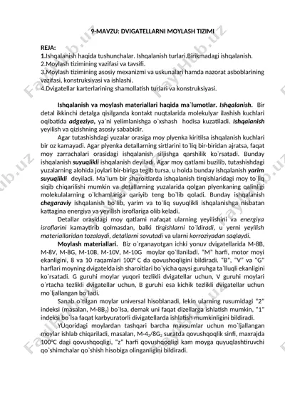 dvigatellarni moylash tizimi — DOCX