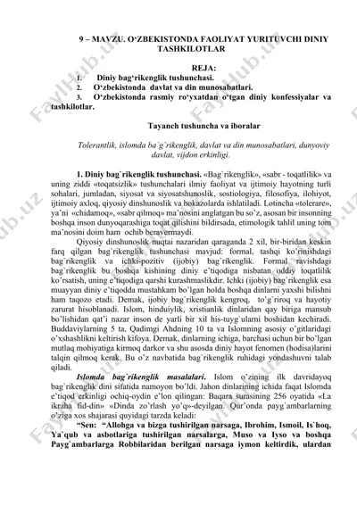 o‘zbekistonda faoliyat yurituvchi diniy tashkilotlar — DOCX