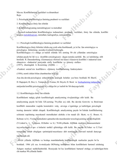 konfliktlarning vazifalari va dinamikasi — DOCX