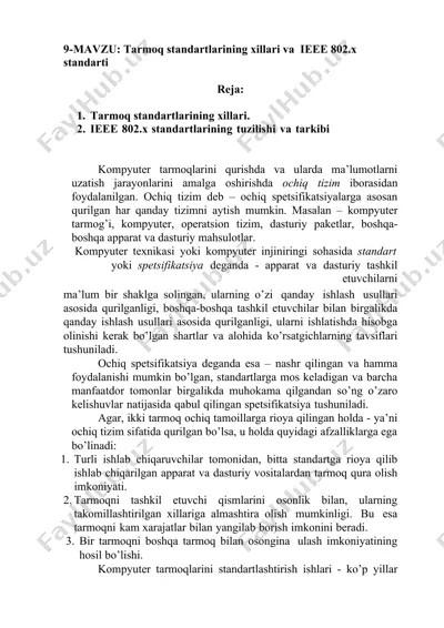 tarmoq standartlarining xillari va ieee 802.x standarti — DOCX