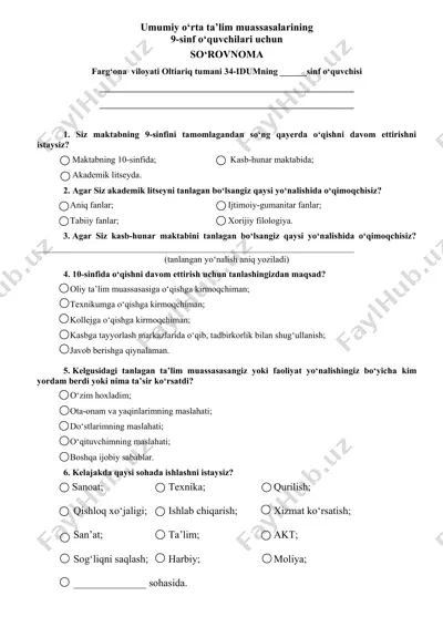 so‘rovnoma — DOCX