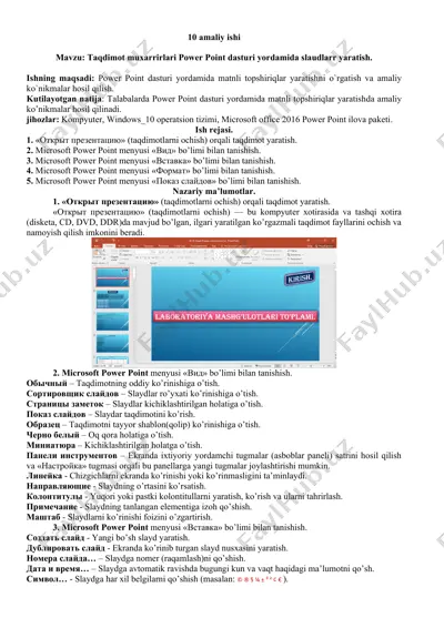 taqdimot muxarrirlari power point dasturi yordamida slaudlarr yaratish — DOCX