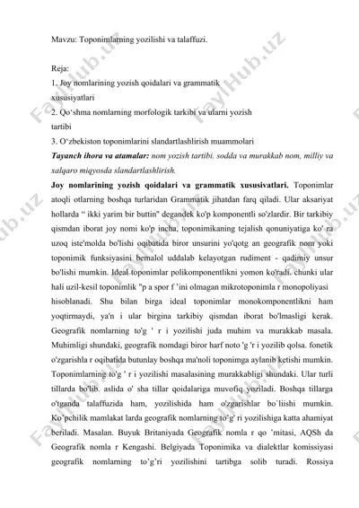 toponimlarning yozilishi va talaffuzi — DOCX