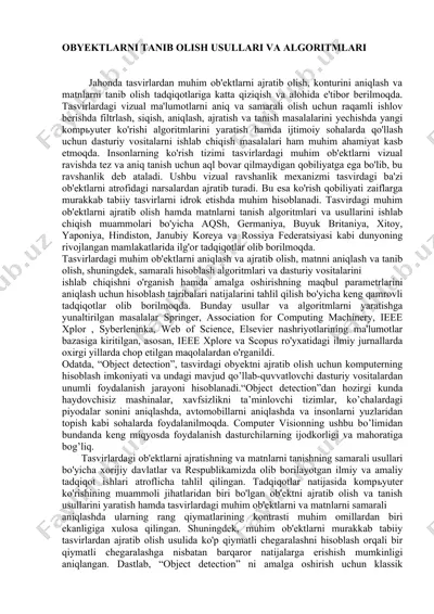 obyektlarni tanib olish usullari va algoritmlari — DOCX