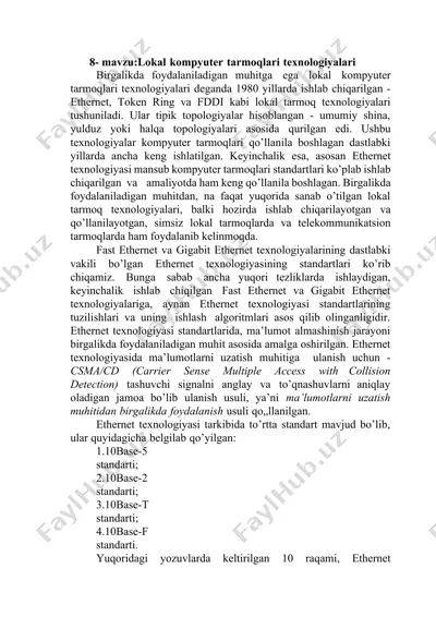 lokal kompyuter tarmoqlari texnologiyalari — DOCX