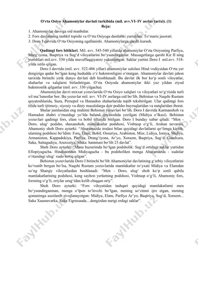 o‘rta osiyo ahamoniylar davlati tarkibida (mil. avv.vi–iv asrlar tarixi) — DOCX