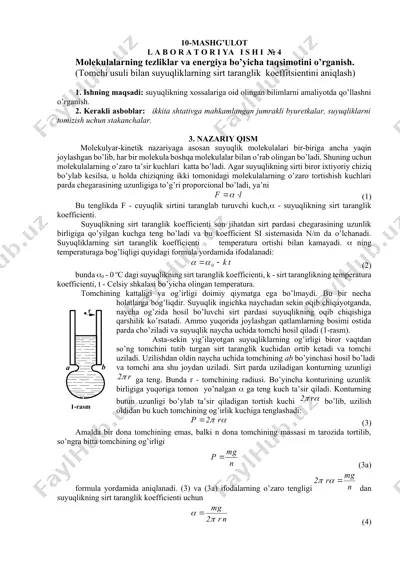 laboratoriya ishi #4: molekulalarning tezliklar va energiya bo’yicha taqsimotini o’rganish — DOCX