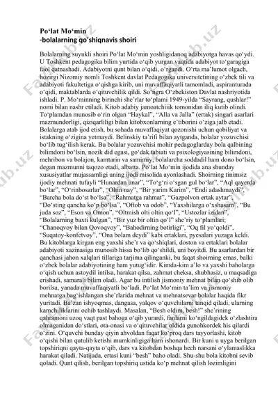 po‘lat mo‘min - bolalarning qo‘shiqnavis shoiri — DOCX