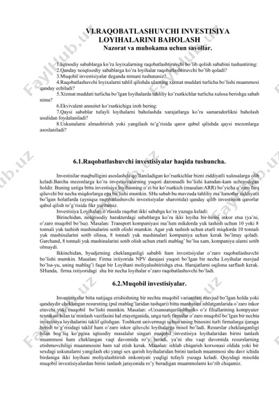 vi.rаqоbаtlаshuvchi invеstisiya lоyihаlаrini bаhоlаsh — DOCX