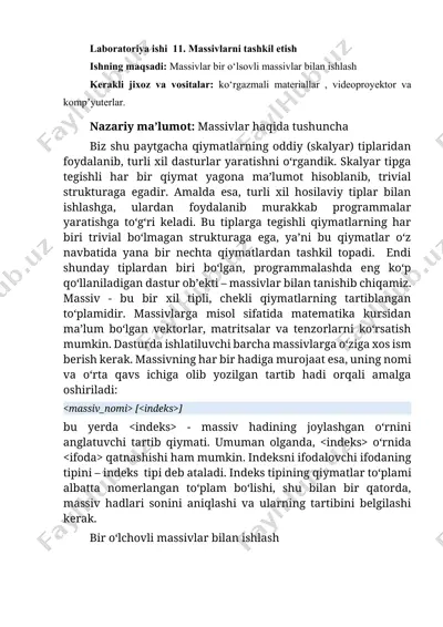 laboratoriya ishi 11. massivlarni tashkil etish — DOCX