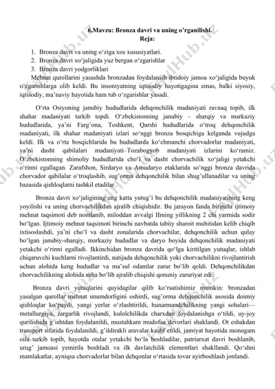 bronza davri va uning o’rganilishi — DOCX