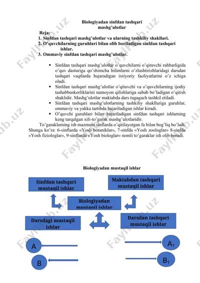 biologiyadan sinfdan tashqari mashg'ulotlar — DOCX