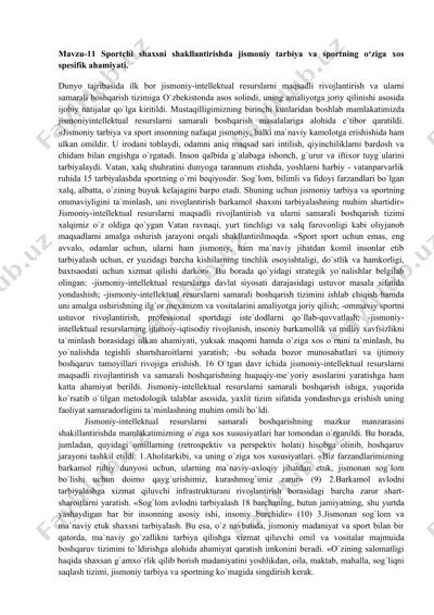 sportchi shaxsni shakllantirishda jismoniy tarbiya va sportning o‘ziga xos spesifik ahamiyati — DOCX