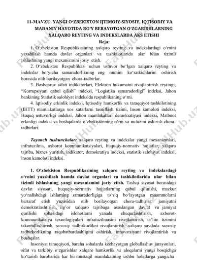 o‘zbekiston respublikasining xalqaro reyting va indekslardagi о‘rnini yaxshilash hamda davlat organlari va tashkilotlarida ular bilan tizimli ishlashning yangi mexanizmini joriy etish — DOCX