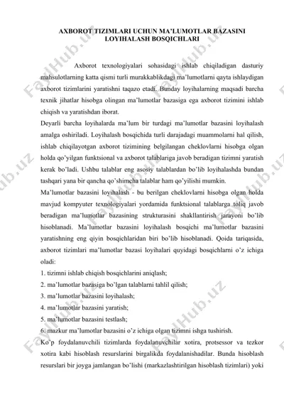 axborot tizimlari uchun ma'lumotlar bazasini loyihalash bosqichlari — DOCX