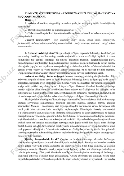 o‘zbekistonda axborot xavfsizligining ma`naviy va huquqqiy asoslari — DOCX