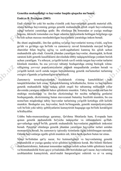 genetika muhandisligi va hayvonlar haqida qisqacha ma'lumot — DOCX