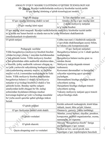 byudjet tashkilotlarida moliyaviy hisobotlar tuzish tartibi — DOCX
