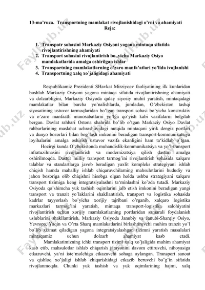 transportning mamlakat rivojlanishidagi o’rni va ahamiyati — DOCX