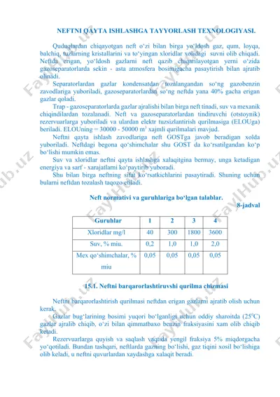 neftni qayta ishlashga tayyorlash texnologiyasi — DOCX