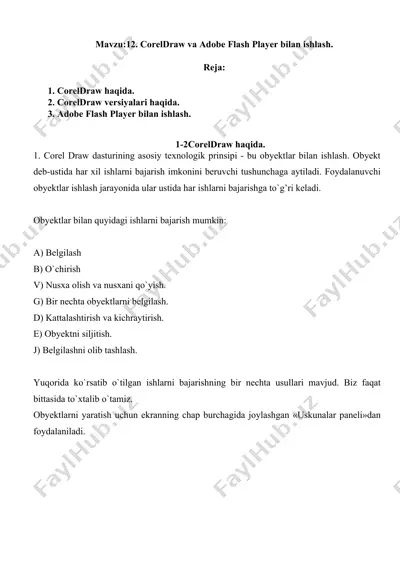 coreldraw va adobe flash player bilan ishlash — DOCX