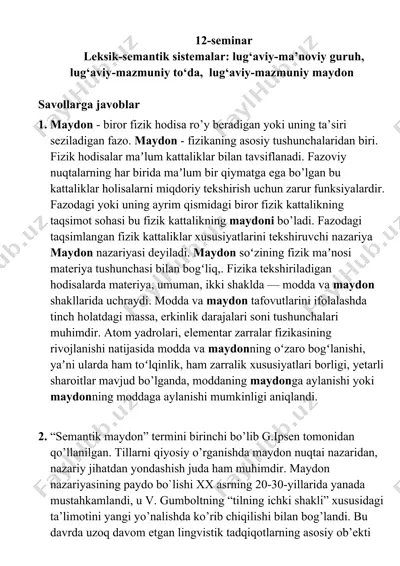 leksik-semantik sistemalar: lug‘aviy-ma’noviy guruh, lug‘aviy-mazmuniy to‘da, lug‘aviy-mazmuniy maydon — DOCX